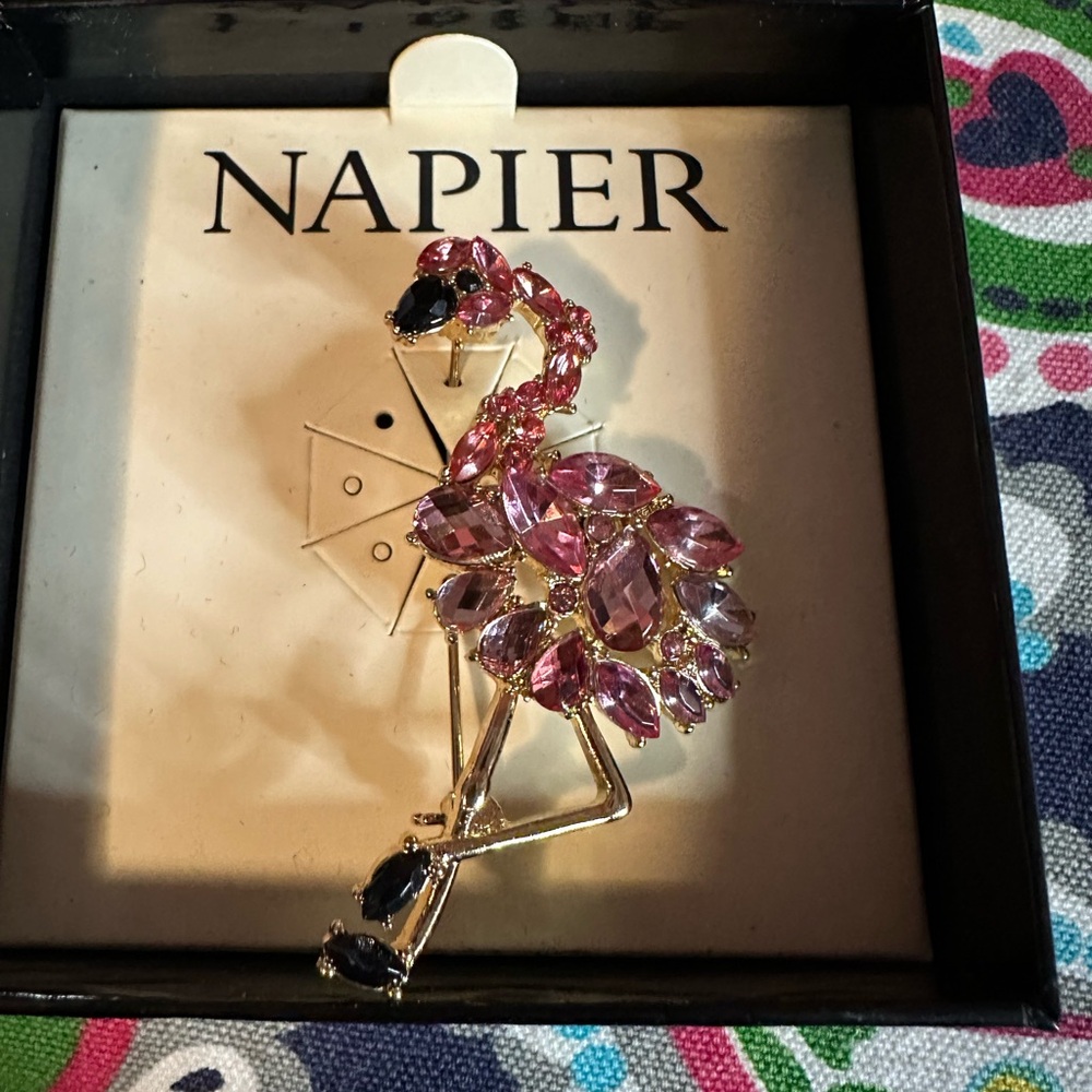 Napier Pink and Black Gemstone Flamingo Pin